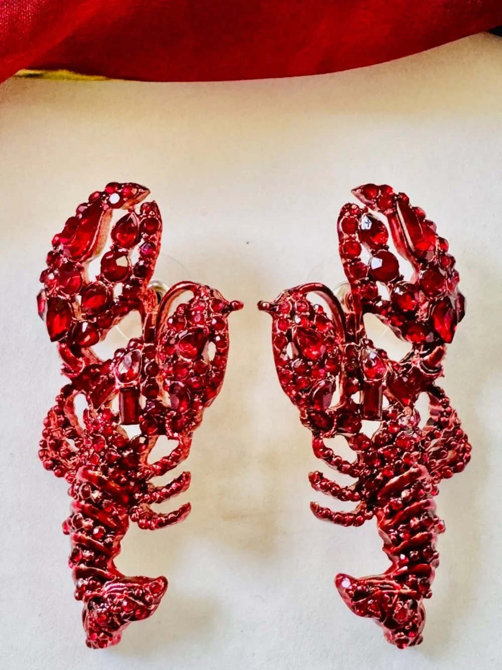 Simply Vera Vera Wang Lobster Earrings - Red Rhinestones - Fun and Sparkly! NEW